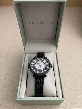 Judith Ripka Black and Silver Women's Bracelet Watch Avg size NIB never worn